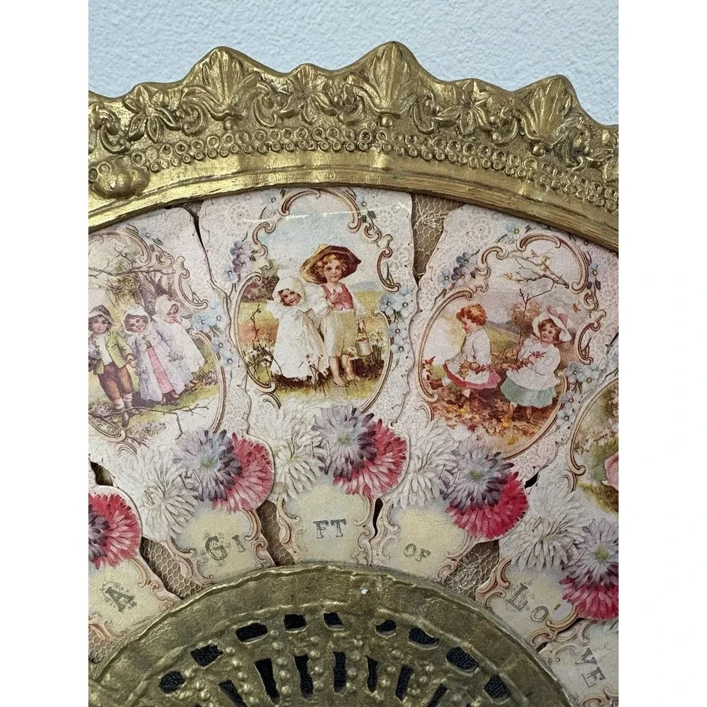 Antique Brass Fan Picture Frame With Felt Lined Stand, Art‎ Nouveau Vanity Frame